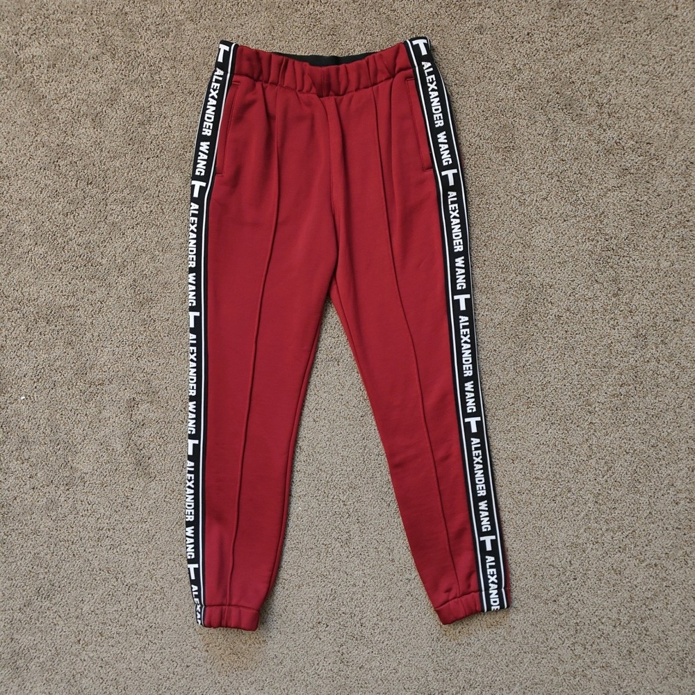 Alexander Wang Designer Track Pants Logo Joggers‎ Red Womens Size Small - Picture 2 of 12
